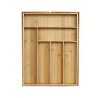 Plateau de rangement extensible en bois de bambou pour ustensiles de cuisine, plateau à couverts en bois, organisateur de couverts en bois