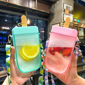 Fashion Shoulder Plastic Clear Fruit Mini Crossbody Hanbag Drinking Bag Popsicle Water Cup Shape Bottle Drink Purse With Straw