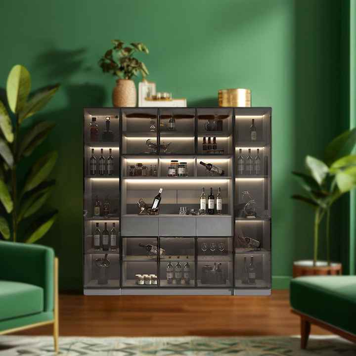 Modern Italian Style Living Room Decor Aluminium Wine Display Bar Cabinet Wine Cellar Furniture for Home