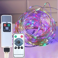 Guirlande lumineuse de Noël moderne, 10 m, 100 LED, fil de cuivre, rechargeable par USB, blanc chaud, étanche, télécommande, IP65