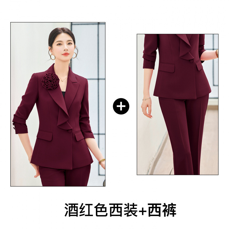 Burgundy suit with flared trousers