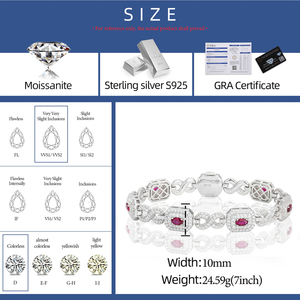 Haut de gamme Hiphop rouge CZ sucre Cube Design Bracelet 10mm plaqué or 925 argent Sterling VVS Moissanite Infinity bijoux Bracelet - Product Image 6