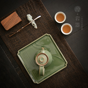 Bamboo Green Glaze Teapot <b>Set</b> With Two Cups And Tray Simple Style Pottery <b>Tea</b> Brewing System For Hotels And Guesthouses - Product Image 4