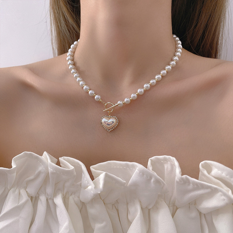 Korean Pearl Necklace with Heart Ot Clasp - Perfect Gift