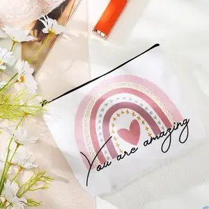 Toptan özel Logo pamuk tuval seyahat kozmetik makyaj çantası fermuar ile