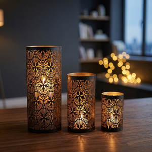 Ensemble de 3 bougeoirs cylindriques en fer Sonnet Decor, faits à la main, impression numérique, motif découpé à 1 couleur, résistants à la chaleur, pour la maison - Product Image 4