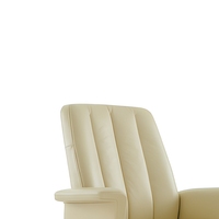 Fauteuil de bureau exécutif en cuir crème, dossier haut, pivotant et inclinable, avec structure en alliage d'aluminium, base en bois à cinq branches, appui-tête et accoudoirs rembourrés