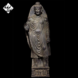 พระพุทธรูปแกะสลักด้วยมือสไตล์กันธารา ท่านั่งครอสเลก ขาไขว้  ผิวหินมีลวดลายแบบเก่า สำหรับสะสมงานศิลปะ - Product Image 4