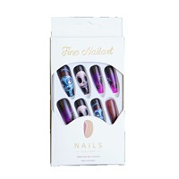 Faux ongles à presser longs forme cercueil dégradé violet noir mat, thème La mariée momie et Le cauchemar avant Noël, pour Halloween
