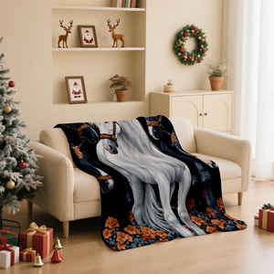 White Horse Print Plush Throw <b>Blanket</b> Rectangular Anti-Pilling Classic Style Home Use Four Seasons - Product Image 3