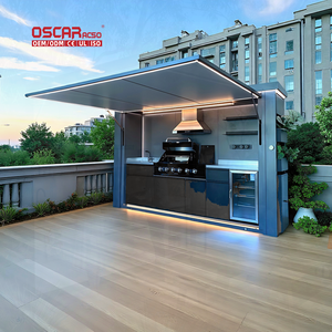 Cucina Esterna in Acciaio Inox con Porte Pieghevoli, Design Moderno, Griglia a Gas, per Patio, Cucina all'Aperto, Intrattenimento in Giardino - Product Image 1