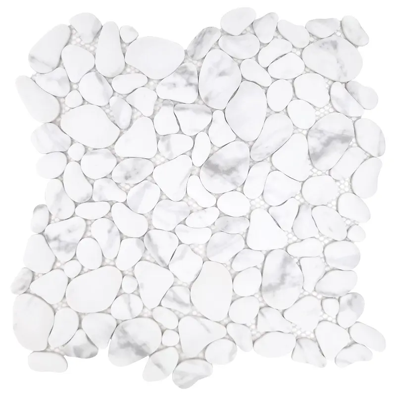 サンウィングリサイクルガラスモザイクペブルタイル | 米国での在庫 | グレーミックス大理石はモザイクの壁と床のタイルに見えます