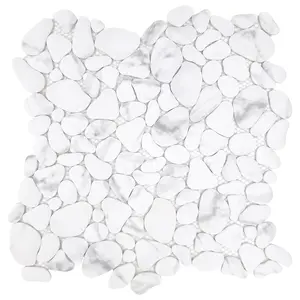 Azulejo de mosaico de vidro reciclado Sunwings | Estoque nos EUA | Azulejo de parede e piso em mosaico com aparência de mármore branco