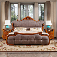 Neues Chinesisch-Europäisches Doppelbett aus Ebenholz und Leder mit Massivholzrahmen 1,8m/2,0m Luxus-Schlafzimmer Hochzeitsbett Modell 2028
