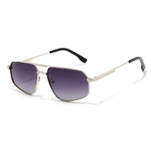 Gafas de Sol de Piloto Rectangulares Unisex, Montura Metálica, Lentes Degradados en Morado, 100% Protección UV para Adultos, para Exteriores - Product Image 1
