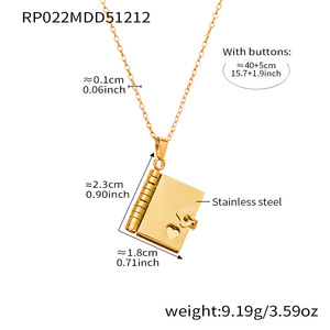 Collier tendance en acier inoxydable plaqué or 18 carats avec pendentif livre de la série Musesure Mili Sweet Home, gravé - Product Image 5
