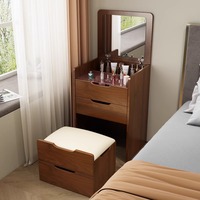 Ensemble coiffeuse de luxe moderne pour chambre à coucher avec miroir lumineux, tiroirs, meuble de maquillage en bois pour petit appartement