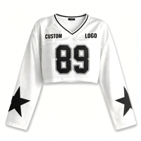 Maillot de football personnalisable à col en V, manches longues, blanc, en maille et avec empiècements unis, pour femme