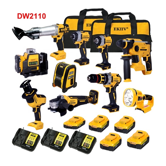 EKIIV Yellow10 Piece Cordless Tool Sets with Mechanical Tool Box Combo Set Heavy Duty Charging Repair Kit Power Tools Set