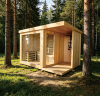 Moderna sauna eléctrica de madera maciza de cedro rojo y hemlock para exteriores, con vapor seco y húmedo, para 2-4 personas, control por computadora, vidrio templado
