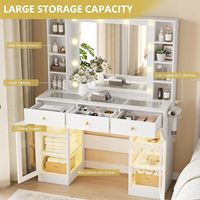Meuble de toilette moderne en verre avec éclairage LED, 3 tiroirs, pour chambre à coucher, 3 modes de couleur, table de maquillage éclairée