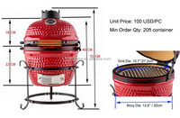 Kamado Keramik-Holzkohlegrill 13 Zoll Tragbarer Outdoor-Terrassen-Smoker mit Drehknopf-Steuerung und Porzellan-Emaille-Temperaturregelung