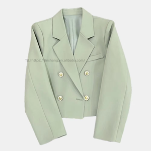 Nouveauté élégante, couleur unie, bouton doré, style court, col en V, mode féminine - Product Image 3