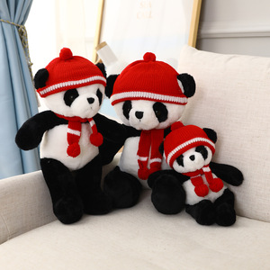 Classico <span class=keywords><strong>Panda</strong></span> Bianco e <span class=keywords><strong>Nero</strong></span> di Peluche con Abito Lavorato a Maglia con Pompon - Product Image 1