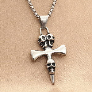 Stainless Steel Skull <b>Cross</b> Pendant Men's Punk Fashion Necklace Themed Charms Geometric Design 280466 - Product Image 1