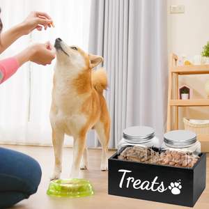 Farmhouse Madeira Pet Treats Organizador De Armazenamento Cão e Gato Tratar Recipiente com 2 Frascos <span class=keywords><strong>Dog</strong></span> <span class=keywords><strong>Food</strong></span> e Tratar Recipiente De Armazenamento - Product Image 2