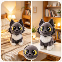 Peluches personnalisées de haute qualité, super douces, en forme de chat, avec rembourrage en coton PP, broderies et accessoires en maille lavée
