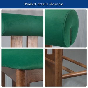 Sgabello da Bar in Velluto Verde Francese con Gambe in Legno Massello per Isola <span class=keywords><strong>Cucina</strong></span> e Caffetteria - Product Image 3