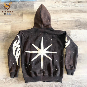 Ensemble sweat à capuche et pantalon évasé vintage vieilli avec broderie inversée personnalisée style streetwear - Product Image 3