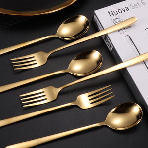 Nuova <b>Set</b> <b>6</b> Piece Gold Stainless Steel Cutlery Fork Spoon Gift Box <b>Dinnerware</b> <b>Set</b> - Product Image 3