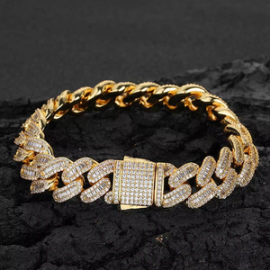 Bijoux Hip Hop, bracelet pour homme en chaîne cubaine avec fermoir à ressort de 12 mm, zircon mélangé, Tanjing - Product Image 1