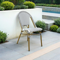 Ensemble de table et de chaises de jardin en rotin, style bistrot français vintage, en aluminium, pour café, restaurant, extérieur