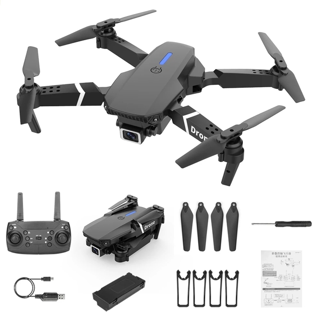 E88 Pro Foldable Mini 4K HD Drone Beginner Level Remote Small Toy Quadcopter Dual Camera WiFi FPV Headless Mode Made Plastic