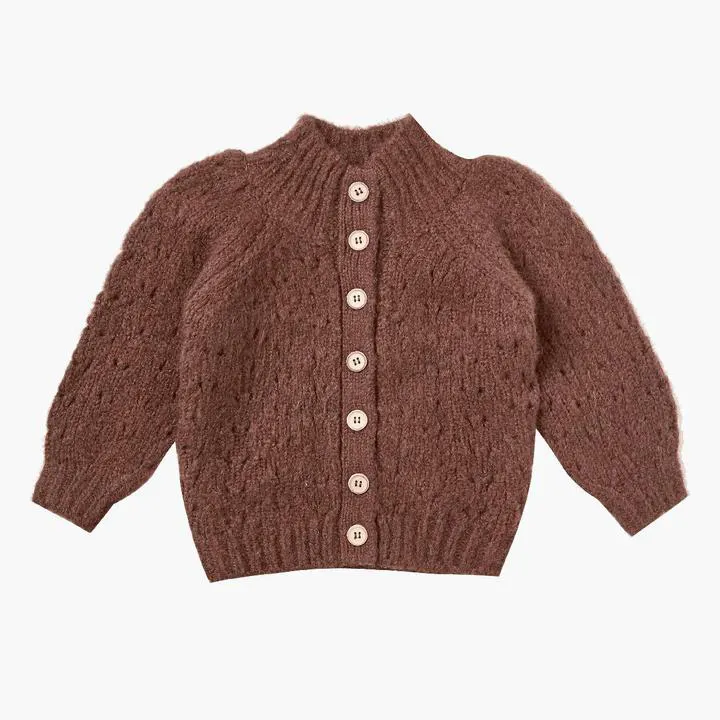 Kunden spezifische Bio-Baumwolle Baby kleidung Kinder Strickjacke Pullover in Draht farbe lange geschwollene Ärmel Baby Mädchen Pullover mit Knopf