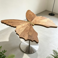 Table d'appoint en bois convertible en forme de papillon, table décorative créative, table basse en bois massif avec base en métal pour la maison