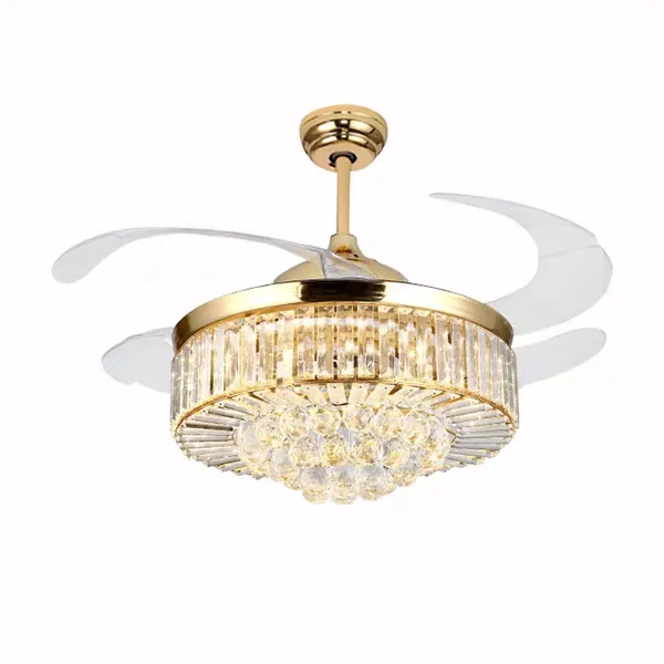 Dropship hiện đại vàng quạt trần với ánh sáng và từ xa LED fan với ánh sáng vàng Quạt đèn chùm