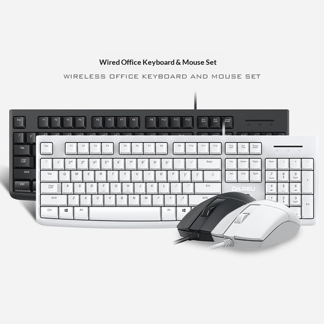 LK185T DAREU 1000dpi Ergonomic Right-Handed Wired USB Keyboard Mouse Set for Office Business Desktop Laptop Home Use