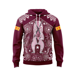Queensland Inspired Aboriginal Print Rugby Sportswear, Quick Dry Sublimation <b>Maroon</b> Jersey Hoodie Polo Singlet Set - Product Image 3