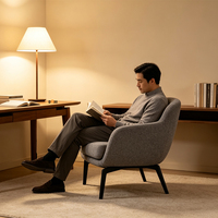 Fauteuil d'appoint en tissu à assise profonde, fauteuil de lecture incurvé avec pieds en métal noir mat pour coin lecture de chambre