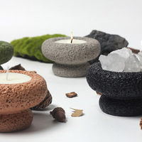 Bougie en cire de soja parfumée avec bol en béton d'aromathérapie en pierre à texture naturelle