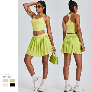 Benutzer definierte Logo Solid <span class=keywords><strong>2</strong></span>-teilige Rock-Sets für Frauen Tennis Golf Yoga Sport Badminton Plissee Hochwertige weiche Rock-Set - Product Image 1