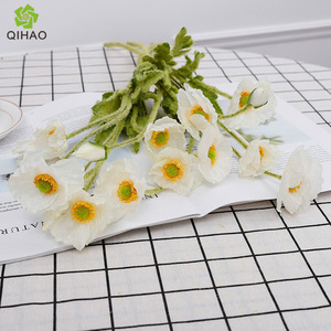 Flores Artificiales de Amapola QIHAO, Color Rojo Atardecer, Blanco y Amarillo Dorado, de Seda, Alta Simulación, Decoraciones para Bodas - Product Image 3