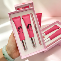 Kit Maquillage Lèvres 3-en-1 : Crayon Contour des Lèvres, Rouge à Lèvres et Gloss Hydratant Scintillant en Tube Souple, Lisse et Waterproof