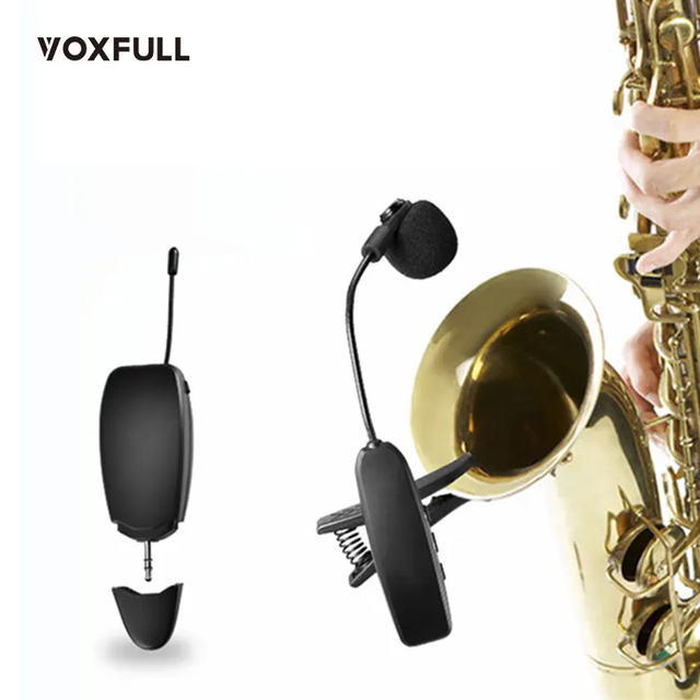 Voxfull WUS621C Wireless UHF Cardioid Noise Cancelling Instrument Microphone for Horns Trumpets Clarinets Saxophones Cello