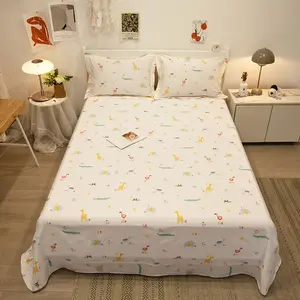 Colcha de algodón puro con estampado de dibujos animados, funda de cama suave de tamaño King y Queen, Sábana plana con banda elástica, gran oferta