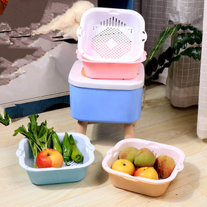 Double Layer Square Drain <b>Basket</b> L Size <b>Stackable</b> Versatile Kitchen Vegetable Fruit Washing <b>Basket</b> - Product Image 1